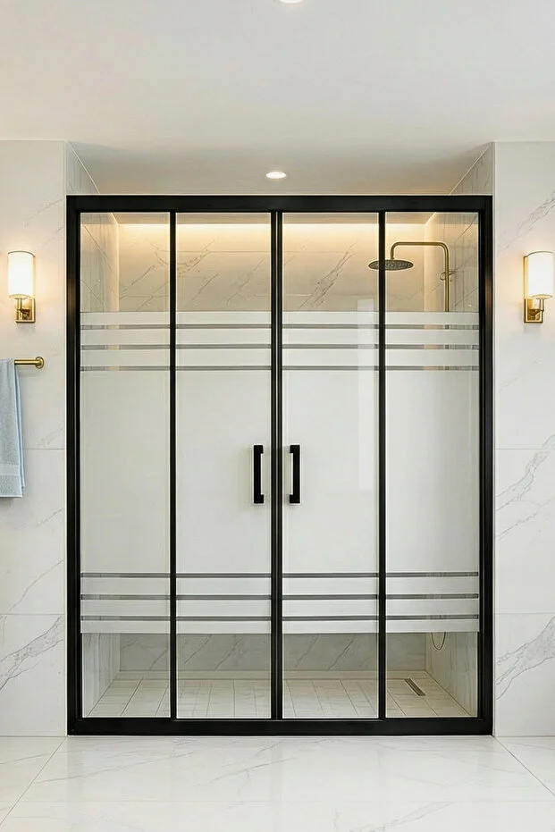 Duşakabin Ön Cephe Siyah Profil 5mm Desenli Cam Yükseklik 190cm